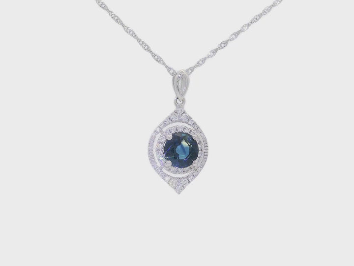 1.60 CTW AAA Grade Natural Deep Blue Sapphire & Diamond Necklace in 14KT White Gold