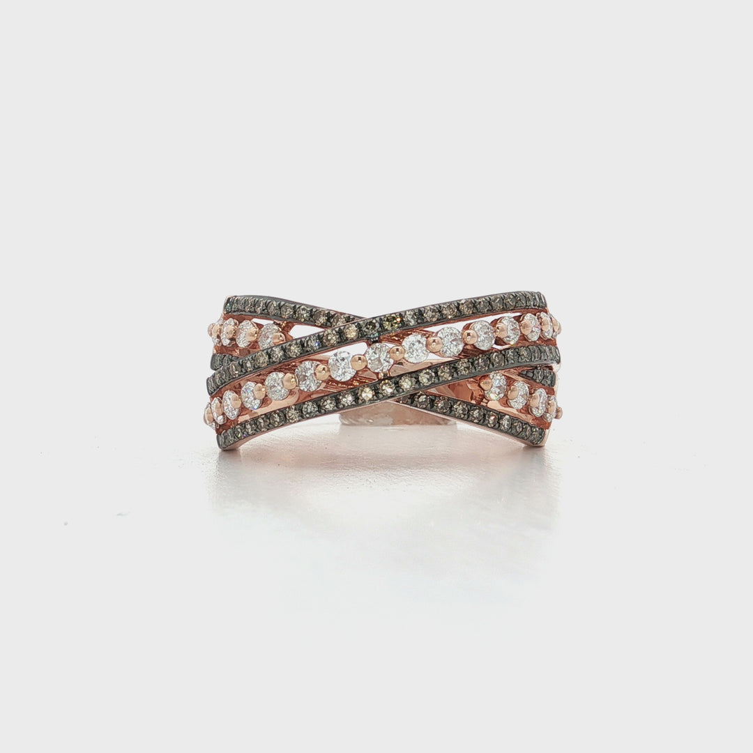 0.83 CTW Le Vian® Diamond Crossover Band with Vanilla & Chocolate Diamonds in 14kt Strawberry Gold