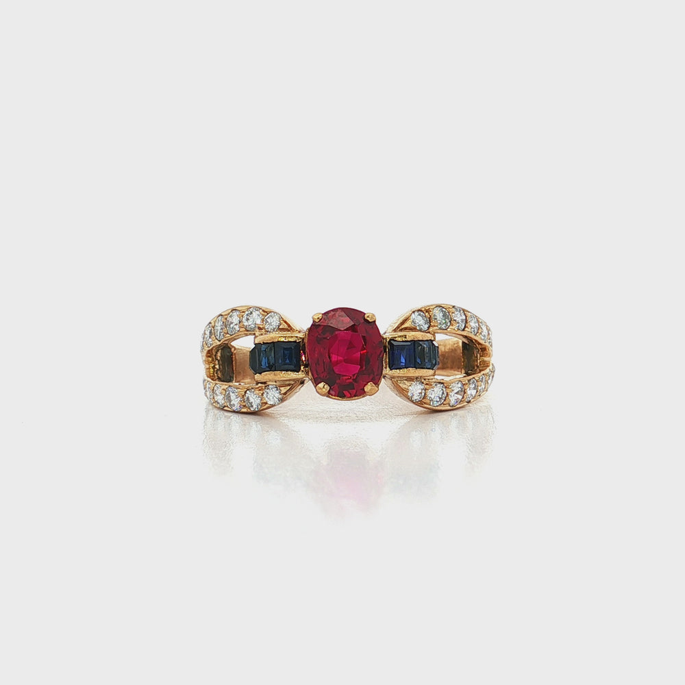 Ruby & Sapphire & Diamond Ring 18k Yellow Gold