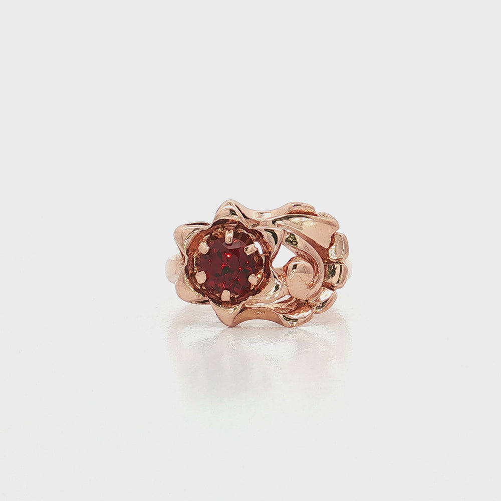 Mid-Century Vivid Garnet Cocktail Ring (⅔ ct.) in 14k Rose Gold