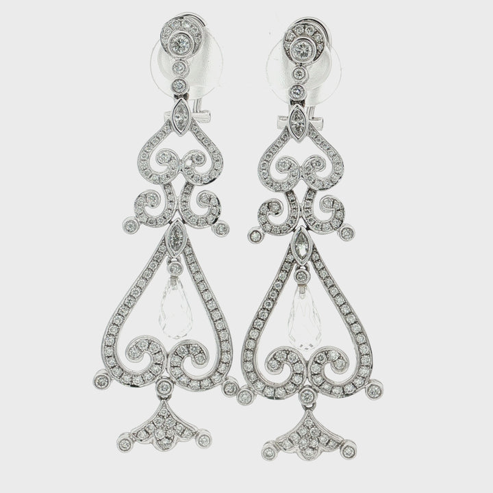 3.00 CTW Natural Colorless Nearly Flawless Diamond Chandelier Earrings in 18kt White Gold