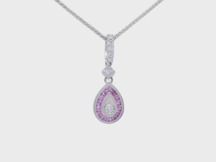 0.62 CTW AAA Grade Natural Pink Sapphire & Diamond Teardrop-Shaped Pendant Necklace in 14KT White Gold