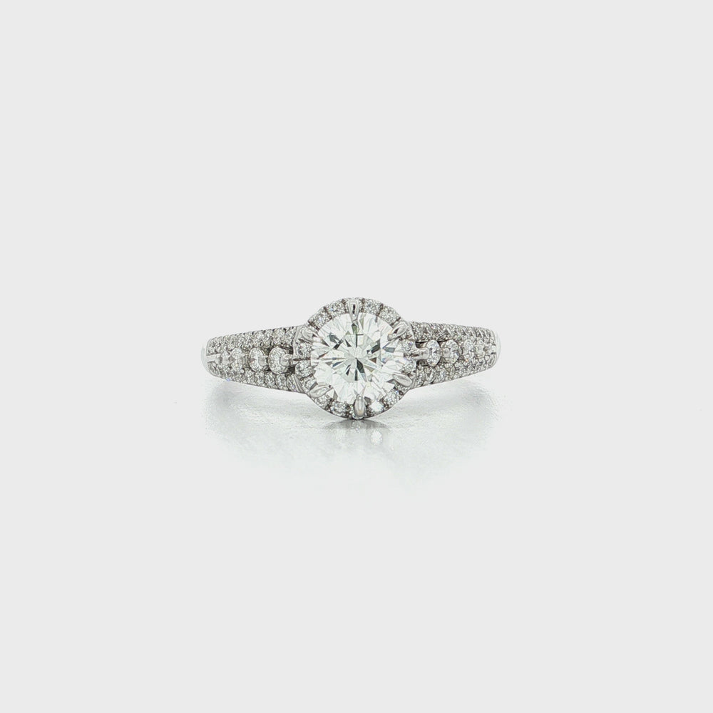 Certified Round Diamond Halo Engagement Ring 18k White Gold