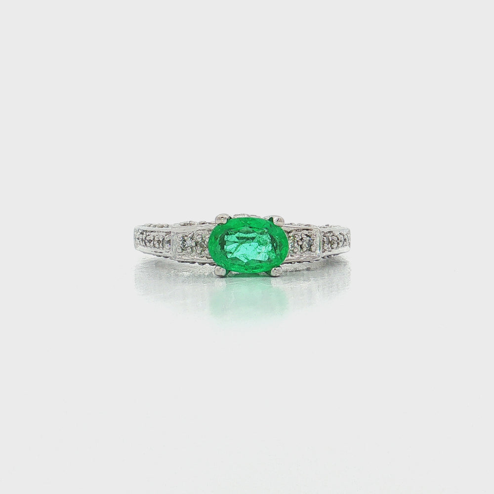 Oval Emerald & Diamond Pavé Ring 18k White Gold