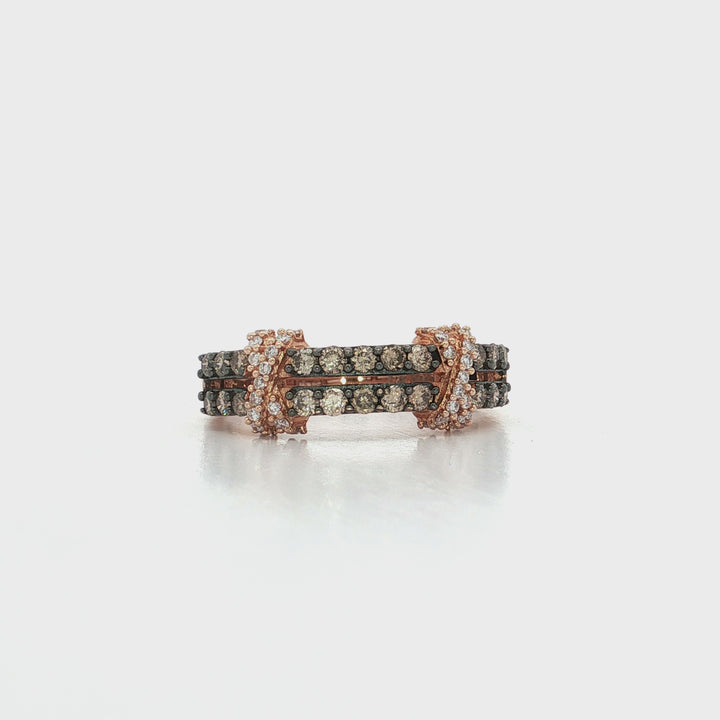 0.50 CTW Le Vian® Natural Chocolate & Vanilla Diamonds in a Crisscross X Split Band Ring in 14kt Strawberry Gold