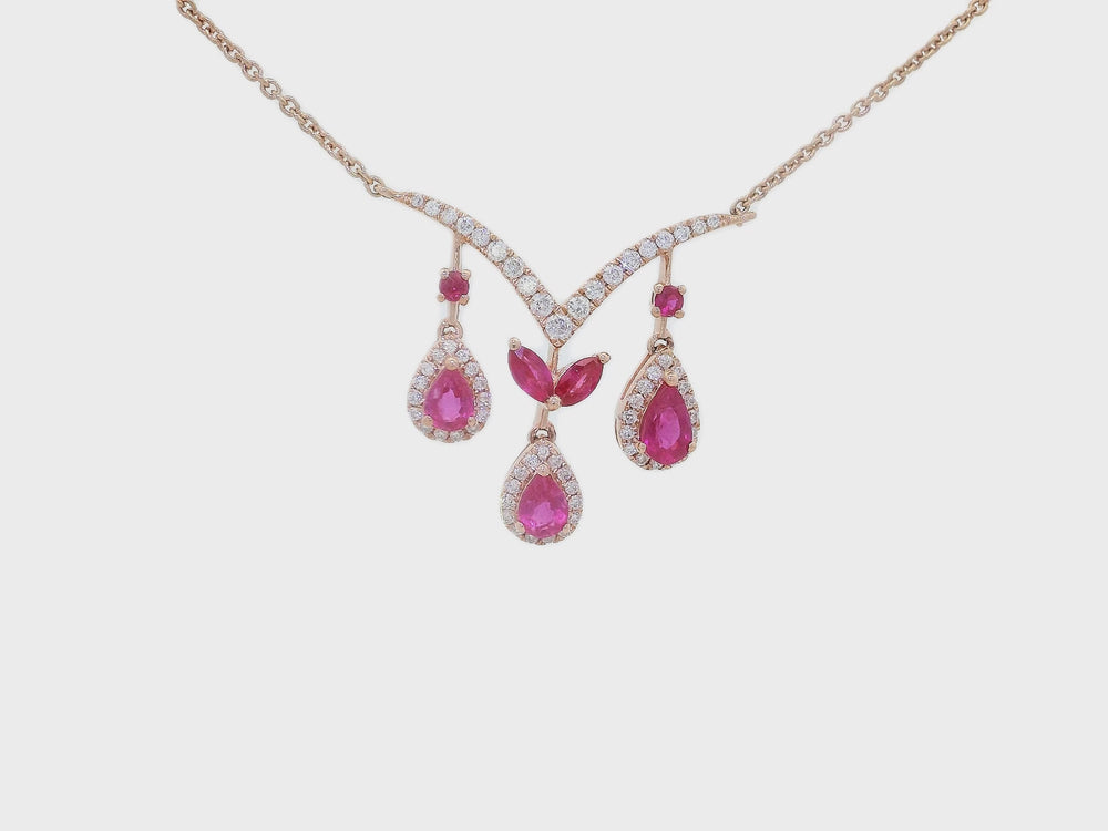 Video of Diamond & Mined Ruby Set Necklace (1 ⅗ ct. tw.) in 14k Rose Gold