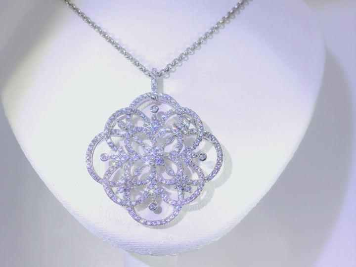 Large Snowflake Pendant Necklace in 14KT White Gold Over Sterling Silver