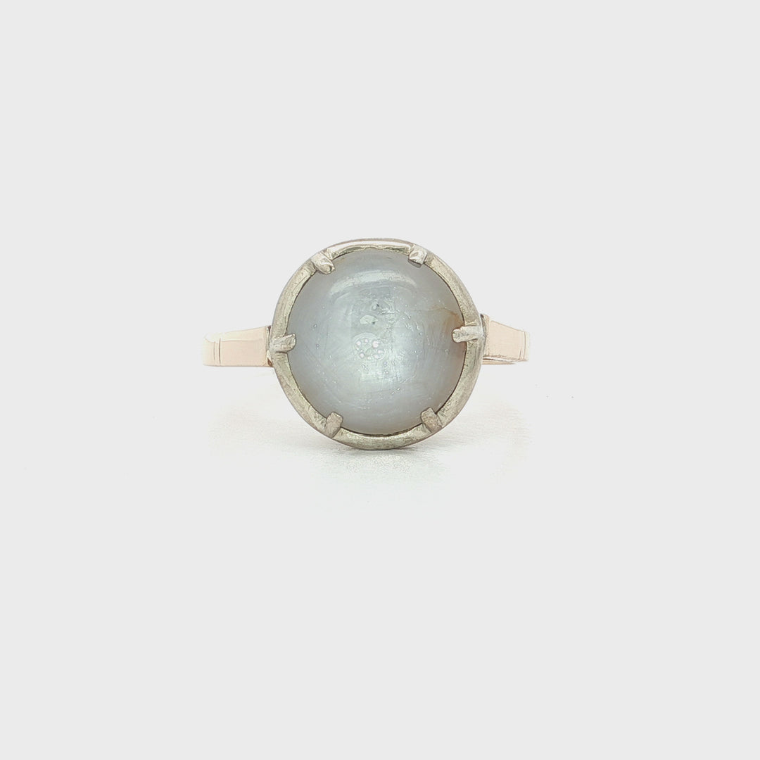 5.00 CT Antique Cabochon Moonstone Set in Sterling Silver & 14kt Yellow Gold Circa 1880