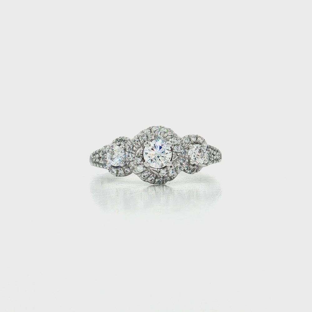 Past Present Future Cubic Zirconia Rose Halo Ring in Sterling Silver