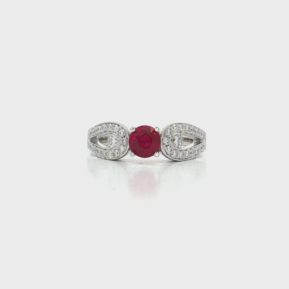 Vivid Red Ruby and Colorless Diamond Ring (1 ⅘ ct.) in 18k White Gold