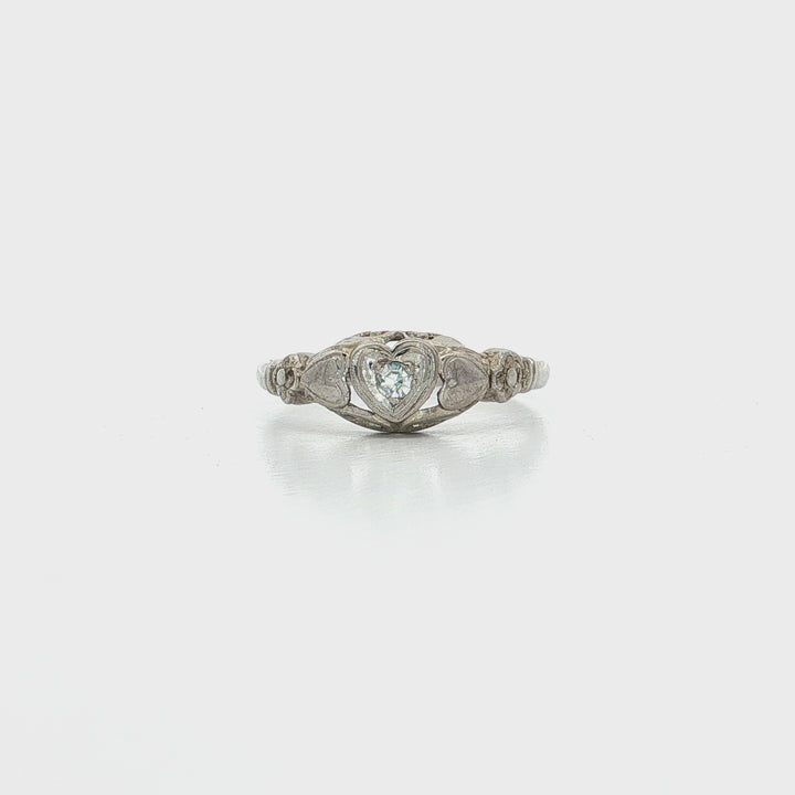 0.05 CT Antique Victorian Era Old Single Cut Natural Near Colorless Diamond Ring in 14kt White Gold