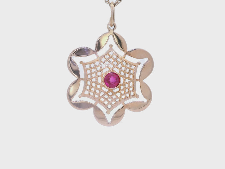 Floral AAA Grade Natural Ruby Pendant Necklace in 14KT Rose Gold