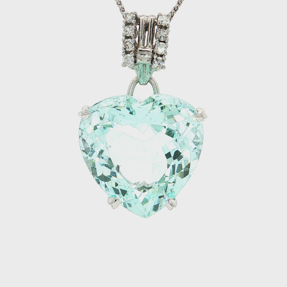Video of GIA Certified Heart Aquamarine Colorless Nearly Flawless Diamond Pendant Necklace (25 ⅘ ct. tw.) in 14k White Gold