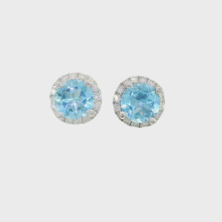 1.35 CTW Natural Blue Tourmaline & Diamond Halo Earrings in 18KT White Gold
