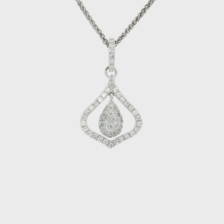 0.45 CTW Natural Pavé Diamond Teardrop Halo Pendant Necklace in 18kt White Gold
