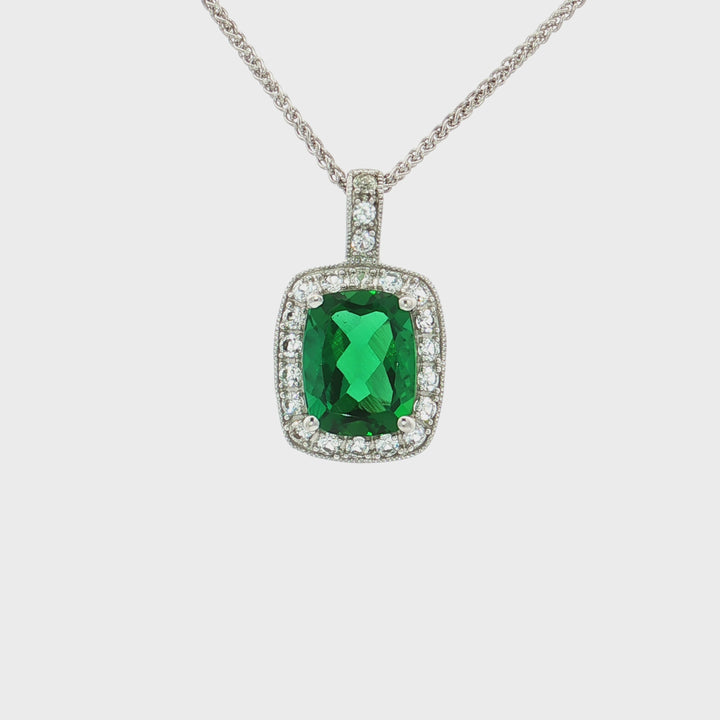 4.15 CTW Natural AAAA Grade Tsavorite Green Garnet & Colorless Nearly Flawless Diamond Pendant Necklace in 14kt White Gold