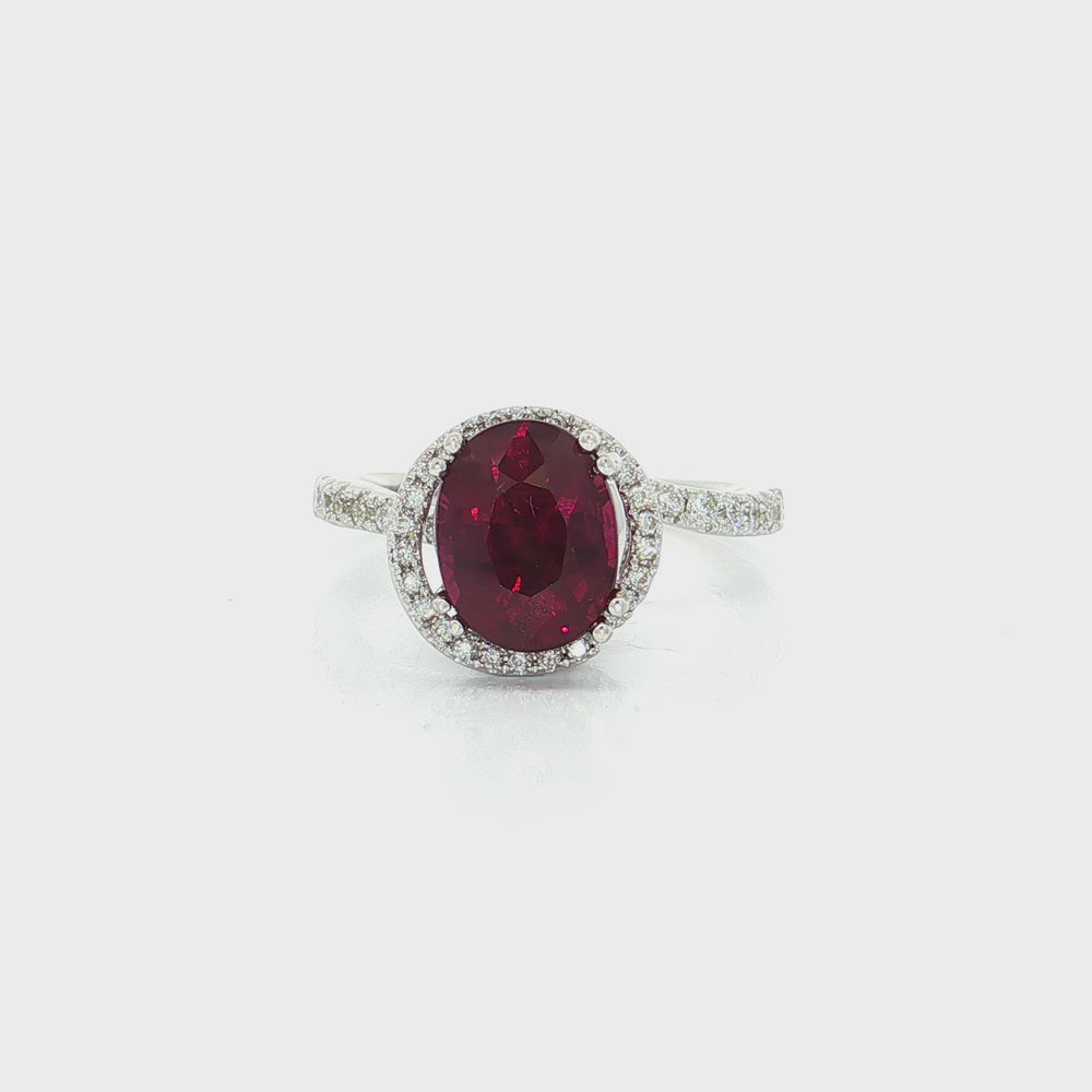 Rhodolite Garnet & Diamond Ring 18k White Gold