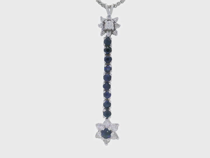 AAA Grade Natural Sapphire & Diamond Star Pendant Necklace in 14KT White Gold