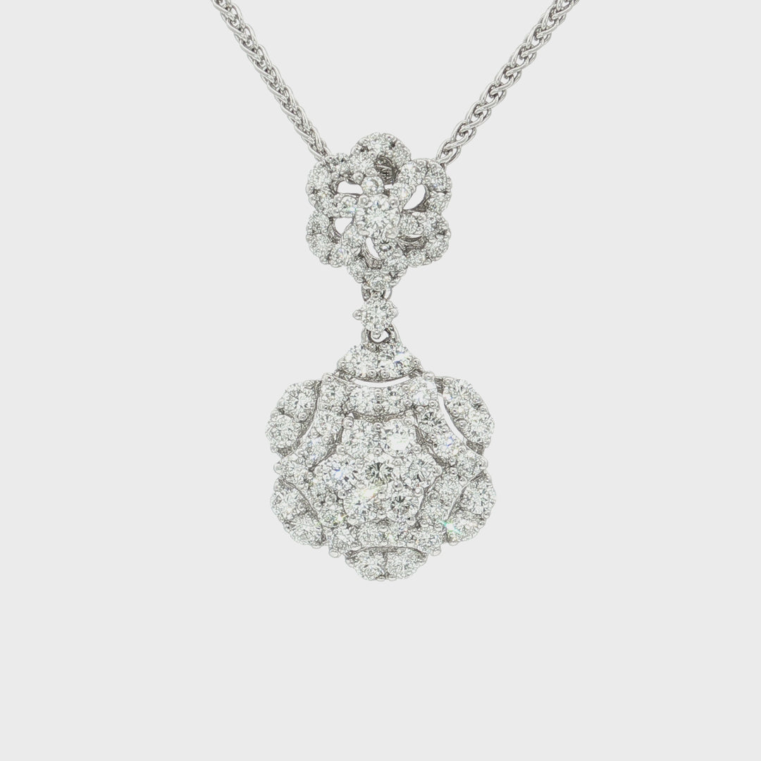 1.43 CTW Natural Colorless Nearly Flawless Diamond Floral Cluster Pendant Necklace in 18kt White Gold