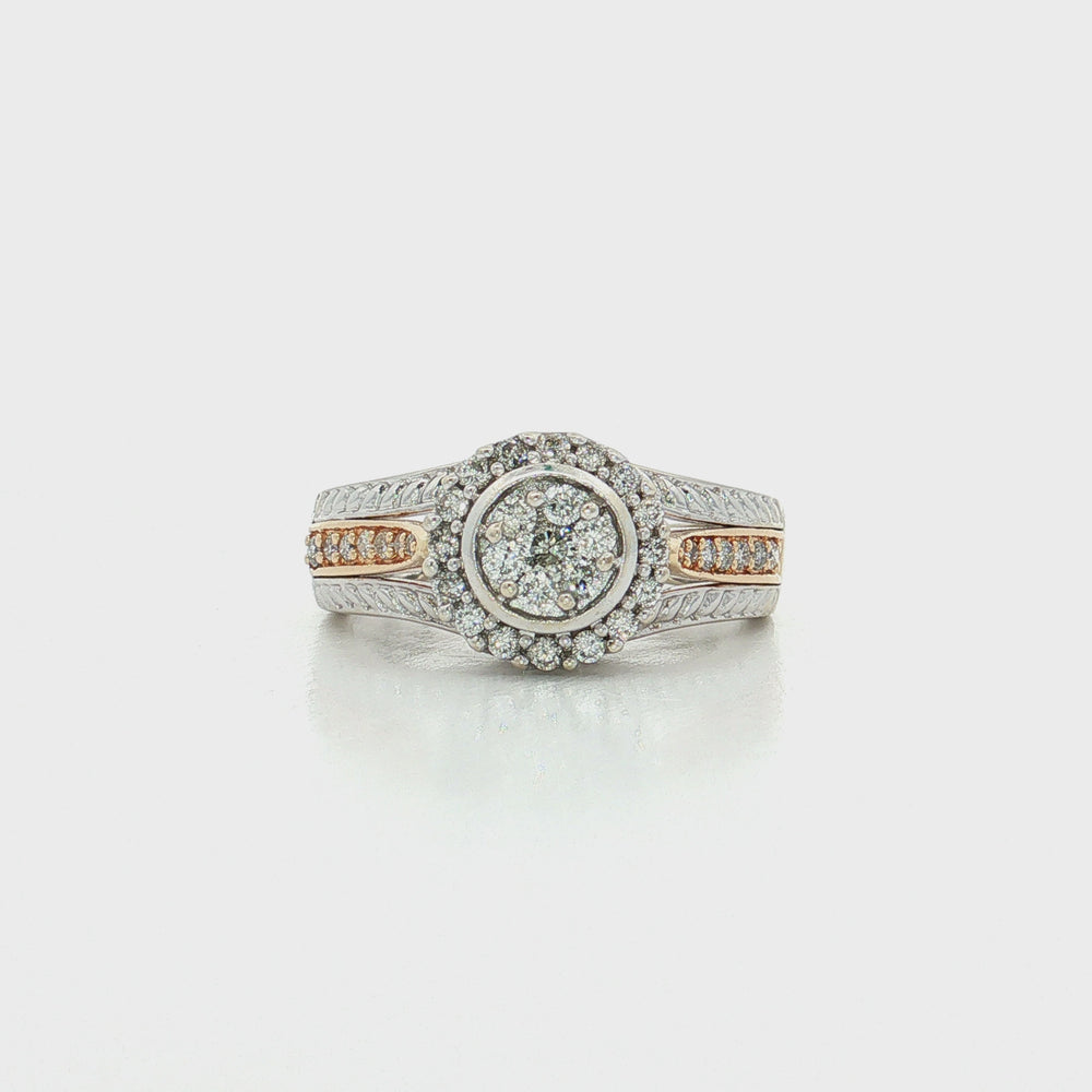 Cluster Halo Near-Colorless Diamond Ring in 14k White Yellow Gold