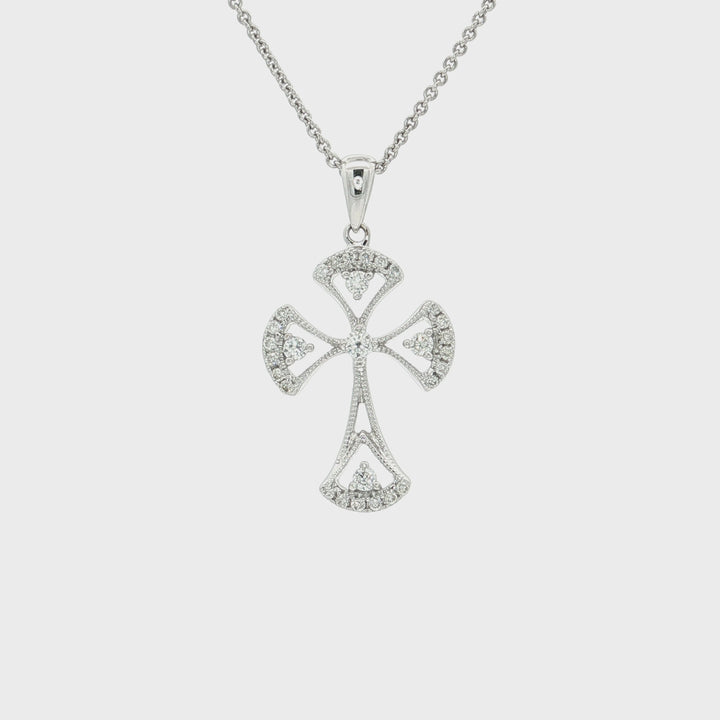 0.15 CTW Colorless Nearly Flawless Diamond Open Cross Pendant Necklace in 18kt White Gold