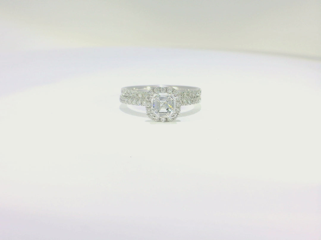 1.43 CTW GIA & EGL Certified Asscher Cut VS₁ Diamond Bridal Set in 18KT White Gold