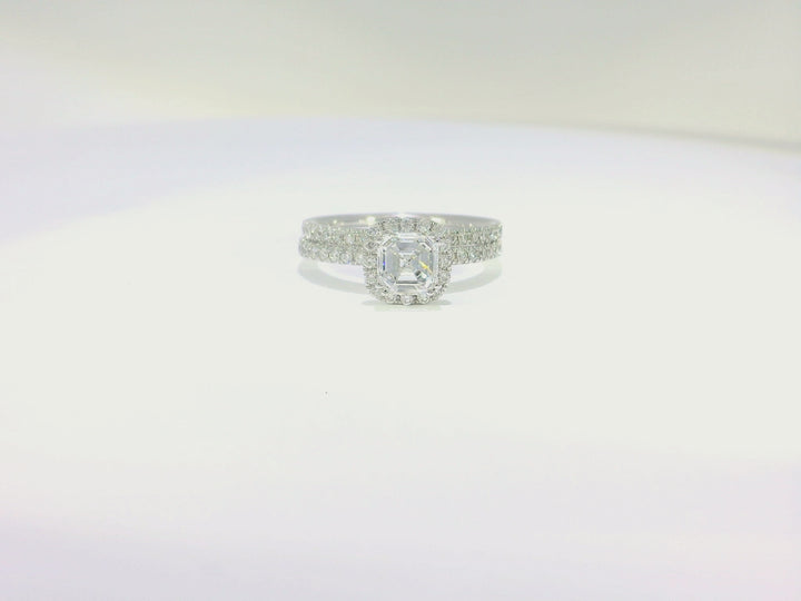 1.43 CTW GIA & EGL Certified Asscher Cut VS₁ Diamond Bridal Set in 18KT White Gold