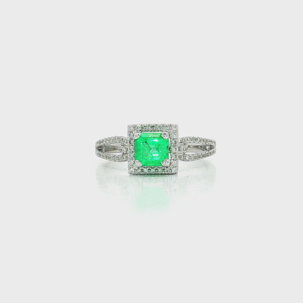 Vivid Asscher Cut Emerald Diamond Halo Ring (1 ct.) in 18k White Gold