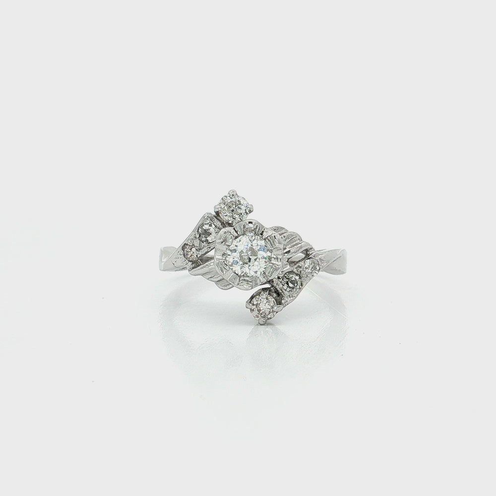 Victorian Old Mine Cut Diamond Ring 14k White Gold
