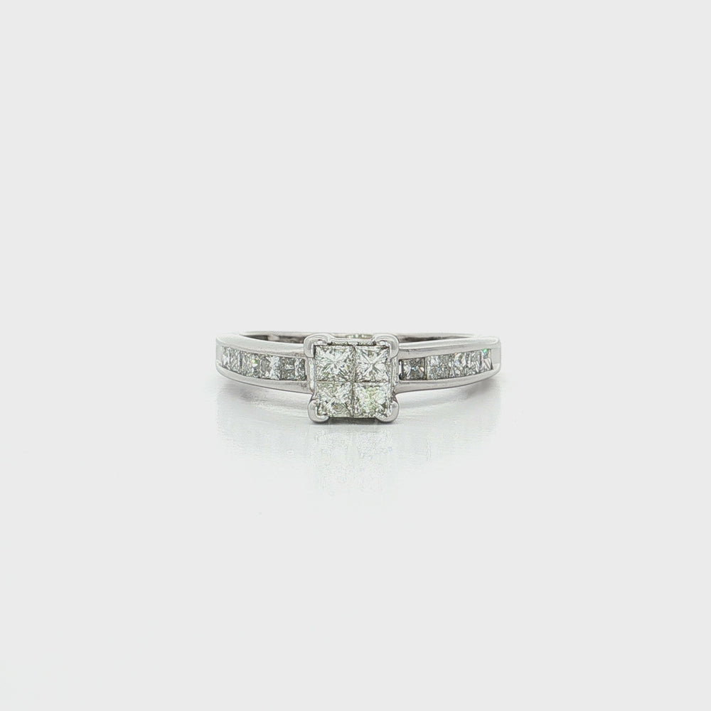Diamond Cluster Engagement Ring 14k White Gold