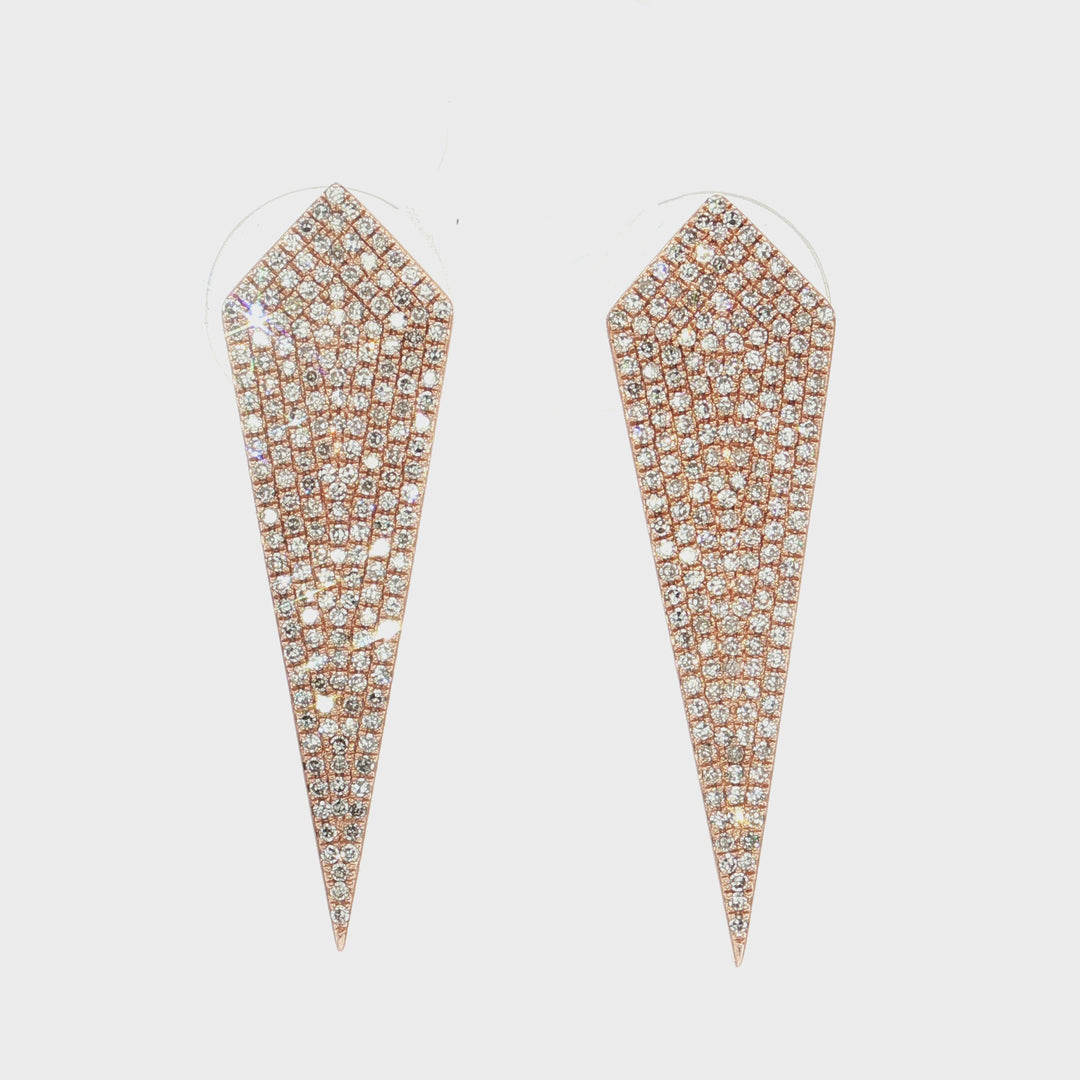 0.95 CTW Natural Pavé Diamond Studded Shield Earrings in 14kt Rose Gold