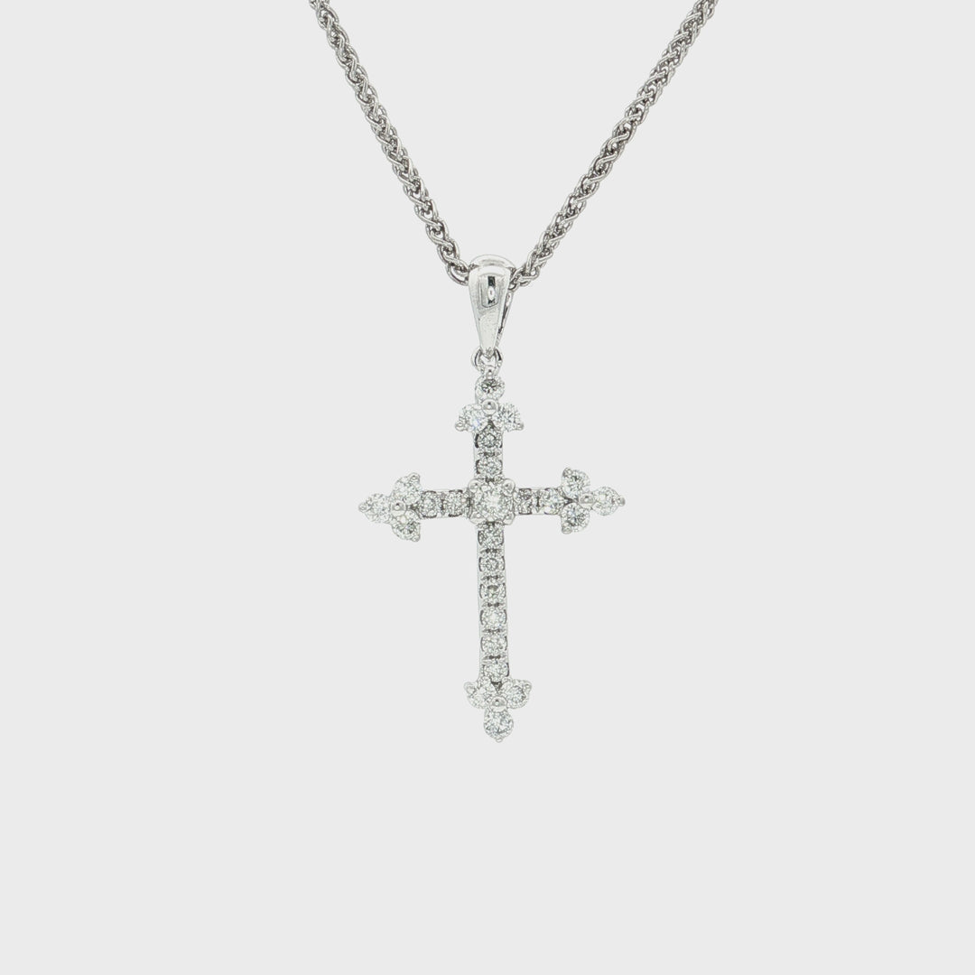 0.35 CTW Colorless Nearly Flawless Natural Diamond Cross Pendant Necklace in 18kt White Gold