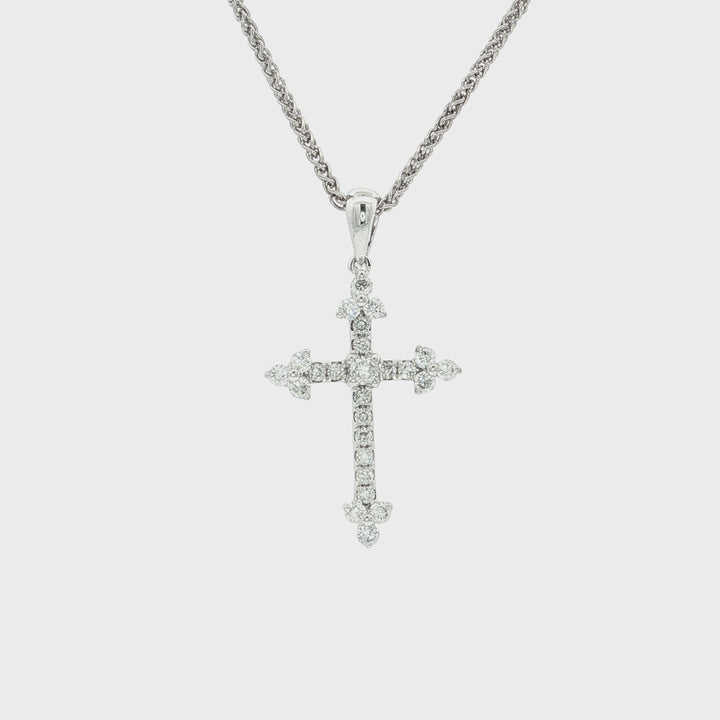 0.35 CTW Colorless Nearly Flawless Natural Diamond Cross Pendant Necklace in 18kt White Gold