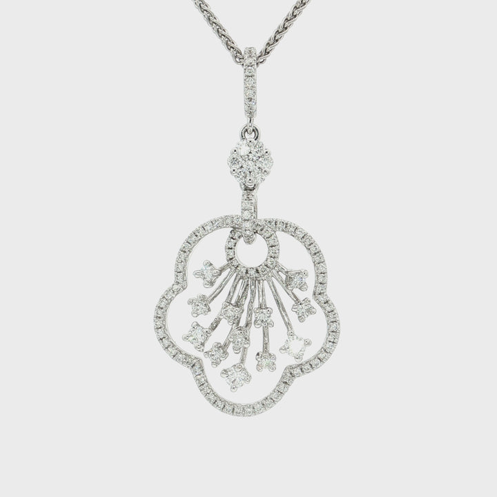 1.00 CTW Natural Colorless Nearly Flawless Diamond Rosette Pendant Necklace in 18kt White Gold