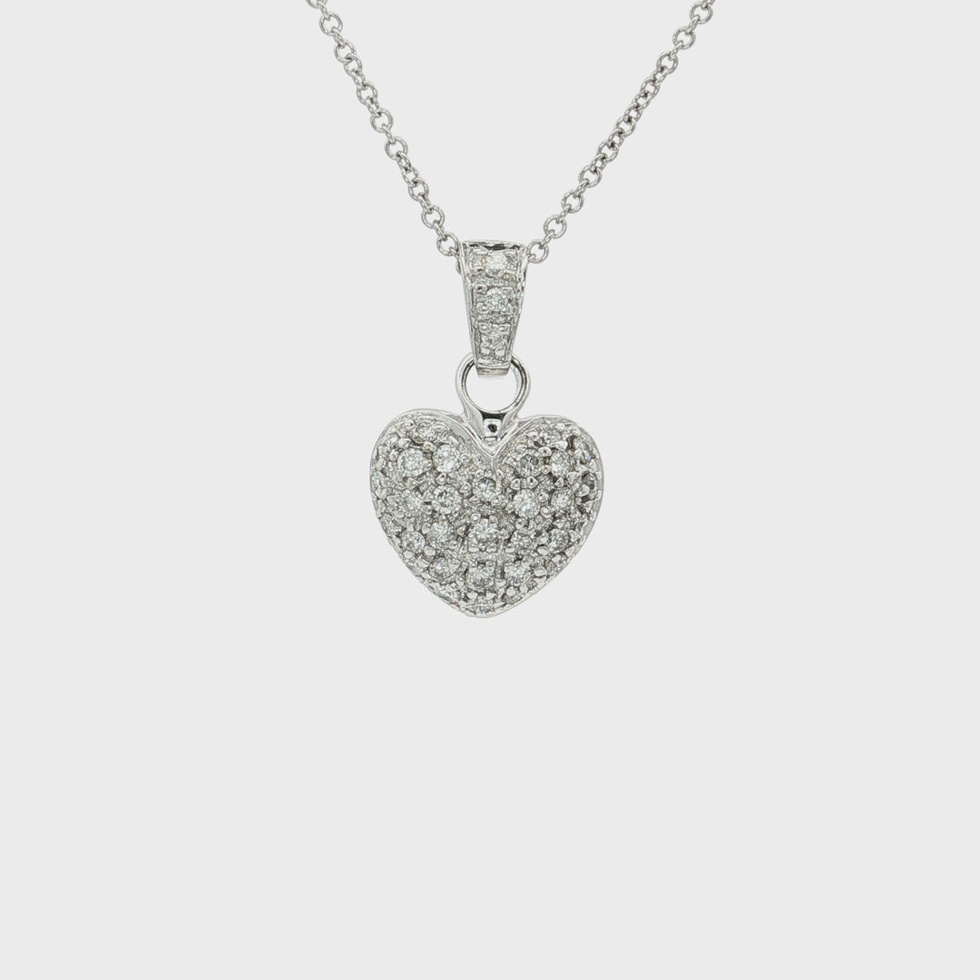 1.00 CTW Natural Diamond Heart Shaped Pavé Pendant & 14kt White Gold Necklace