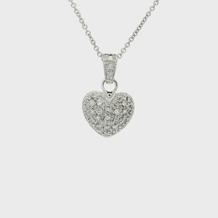 1.00 CTW Natural Diamond Heart Shaped Pavé Pendant & 14kt White Gold Necklace