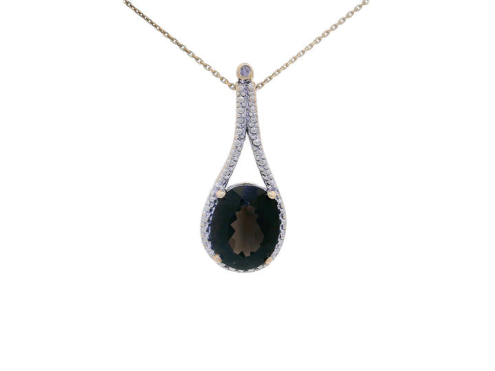 3.13 CTW Natural Dark Chocolate Topaz & Diamond Teardrop Pendant Necklace in 10kt Yellow Gold
