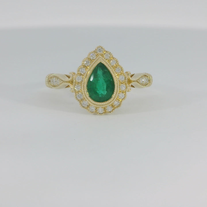 1.00 CTW Natural Emerald & Diamond Ring in 14KT Yellow Gold
