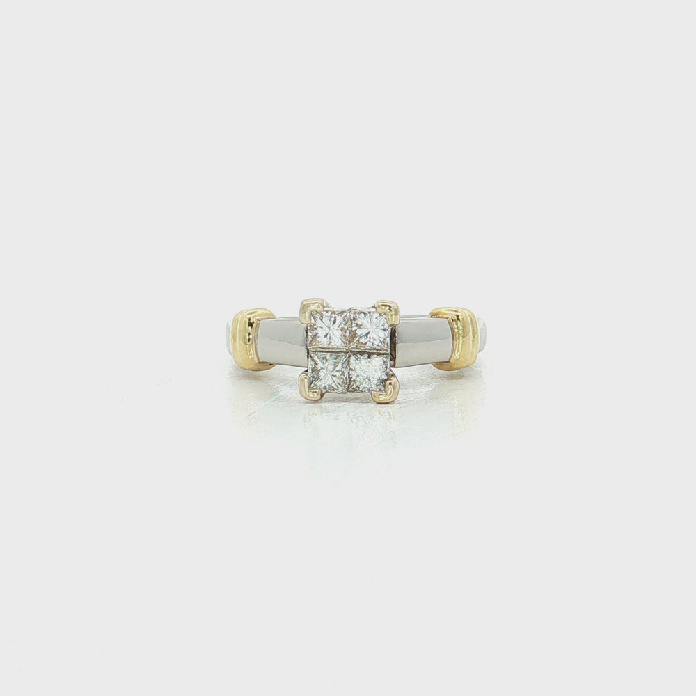 Princess-Cut Invisibly-Set Diamond Ring in Platinum & 18k Yellow Gold