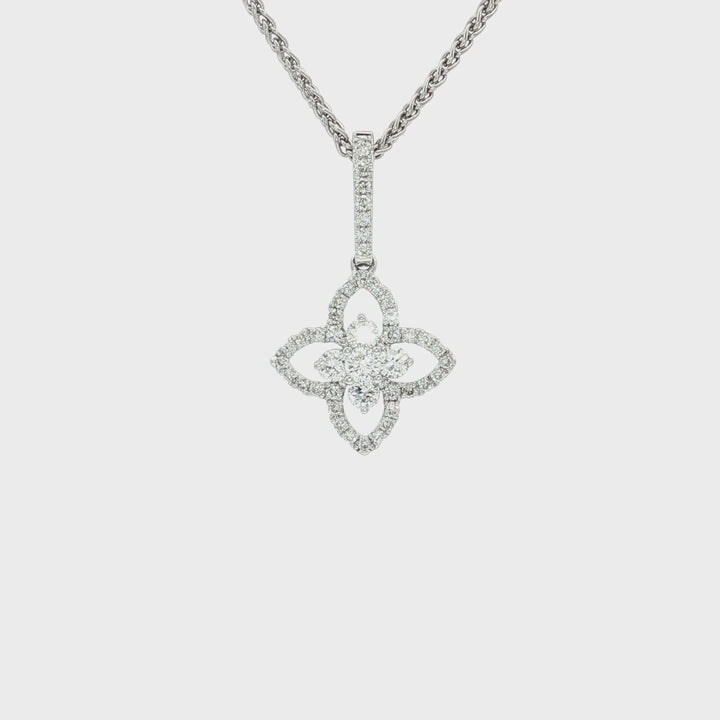 0.45 CTW Natural Colorless Near Flawless Diamond Floral Pendant Necklace in 18kt White Gold
