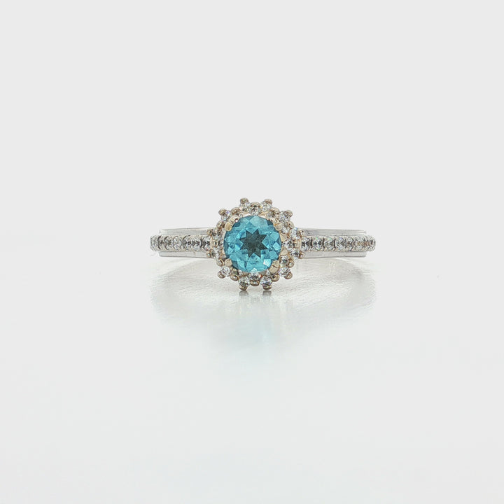 1.25 CTW Near-Colorless Round Brilliant Cut Diamond & AAA Grade Swiss Blue Topaz in a 14kt White Gold Ring