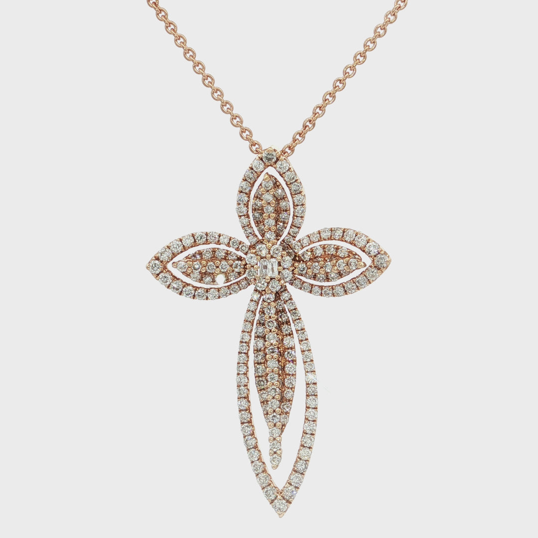 0.87 CTW Natural Diamond Cross Pendant Necklace in 18kt Rose Gold