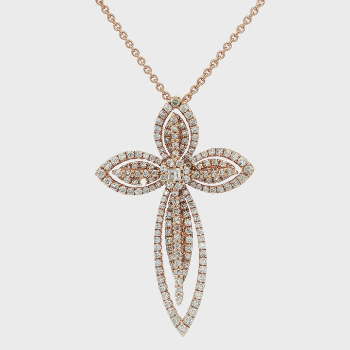 0.87 CTW Natural Diamond Cross Pendant Necklace in 18kt Rose Gold