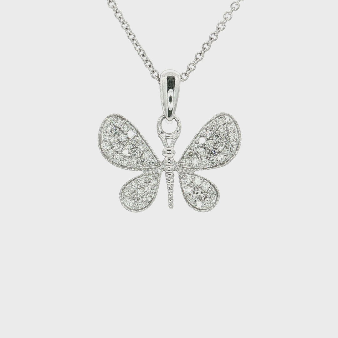 0.36 CTW Natural Round Brilliant Cut Diamond Butterfly Pendant Necklace in 14kt White Gold