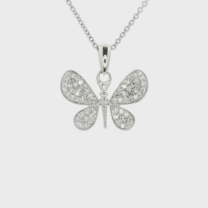 0.36 CTW Natural Round Brilliant Cut Diamond Butterfly Pendant Necklace in 14kt White Gold