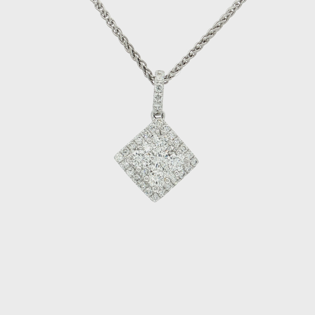 1.00 CTW Natural Colorless & Nearly Flawless Diamond Cluster Pendant Necklace in 18kt White Gold