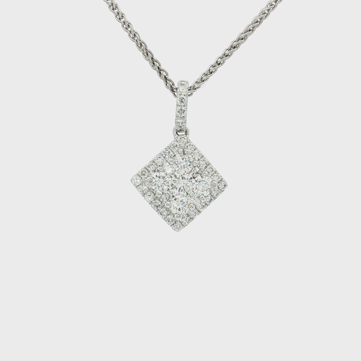 1.00 CTW Natural Colorless & Nearly Flawless Diamond Cluster Pendant Necklace in 18kt White Gold