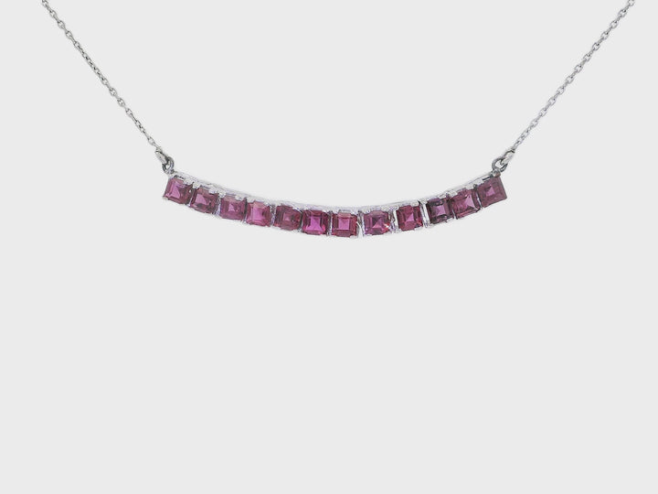 0.75 CTW Natural Pink Sapphire Curved Bar Necklace in 14KT White Gold
