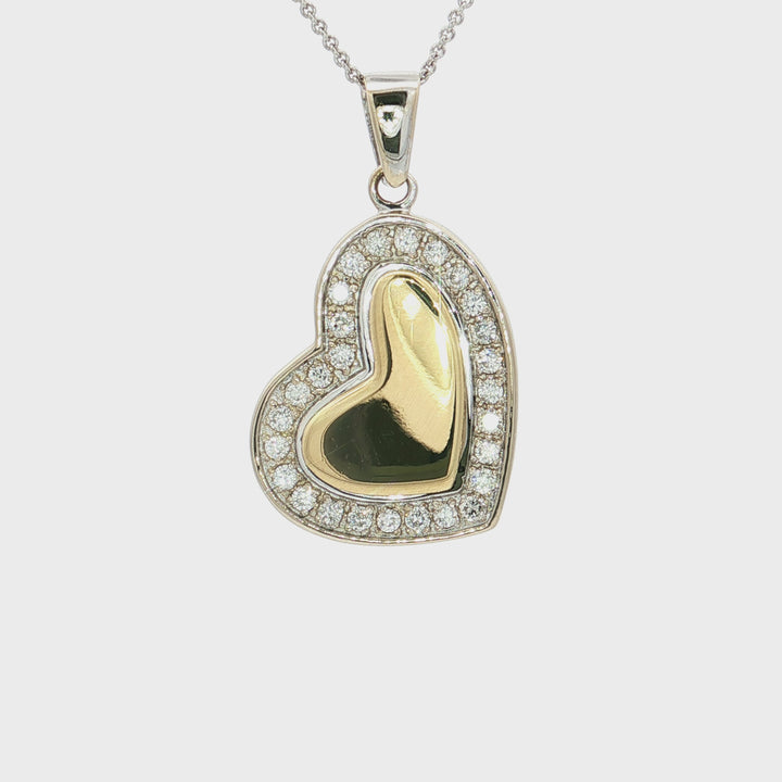 1.00 CTW Natural Diamond Heart of Gold Pendant Necklace in 18kt White & Yellow Gold