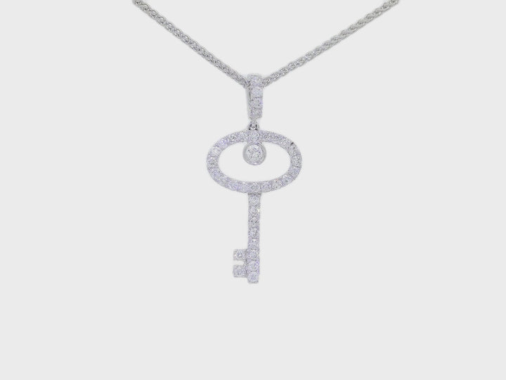 1.00 CTW Natural Diamond Key Pendant Necklace in 18KT White Gold